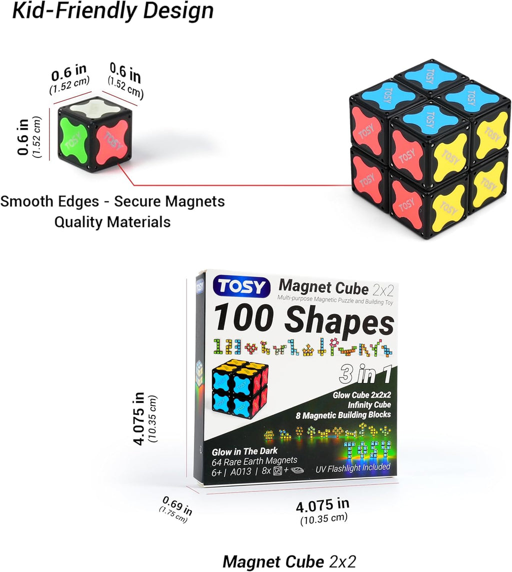 TOSY Magnet Cube 2x2 - 2-in-1 Puzzle Cube & Customizable Infinity Cube | Sensory STEM Toy for Kids
