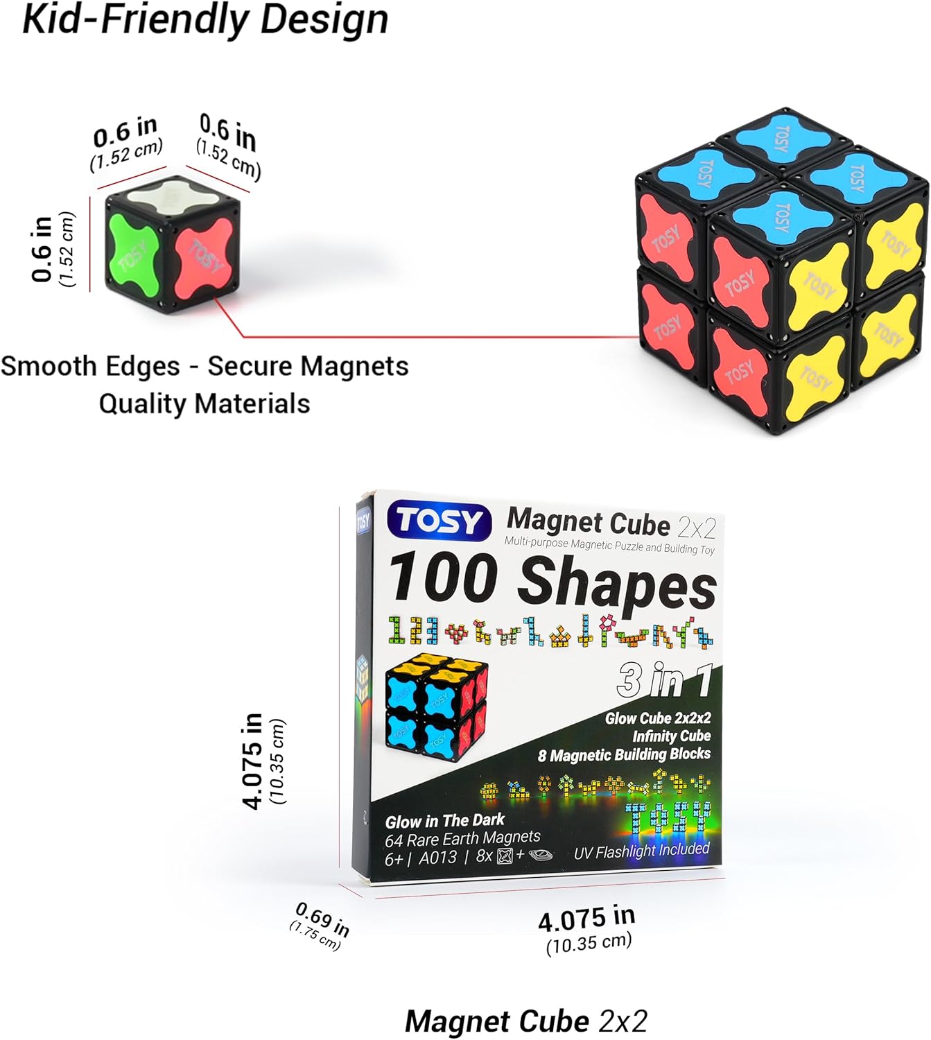 TOSY Magnet Cube 2x2 - 2-in-1 Puzzle Cube & Customizable Infinity Cube | Sensory STEM Toy for Kids