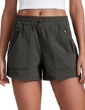 CRZ YOGA High Waisted Hiking Shorts for Women 3" - Water Resistant Cargo for Athletic Travel Outdoor with Zip Pockets Arbor Olive Large