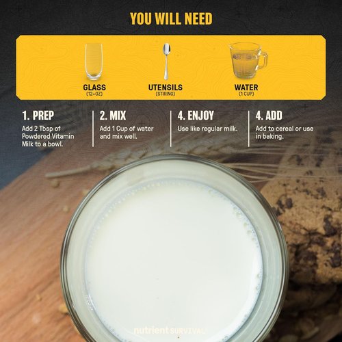Nutrient Survival Vitamin Powdered Milk - Freeze-Dried Emergency Food Supply | 21 Essential Nutrients, Gluten & Soy Free, 50 Servings