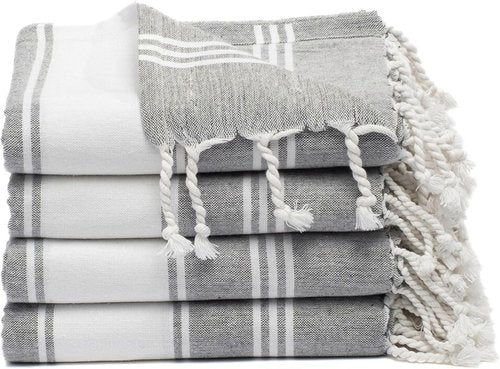 Cotton Turkish Beach Towel with Towels Oversized 36"x72" Pool Absorbent Extra Large Quick Dry Sand Travel Towel (Grey, 4 Pack)
