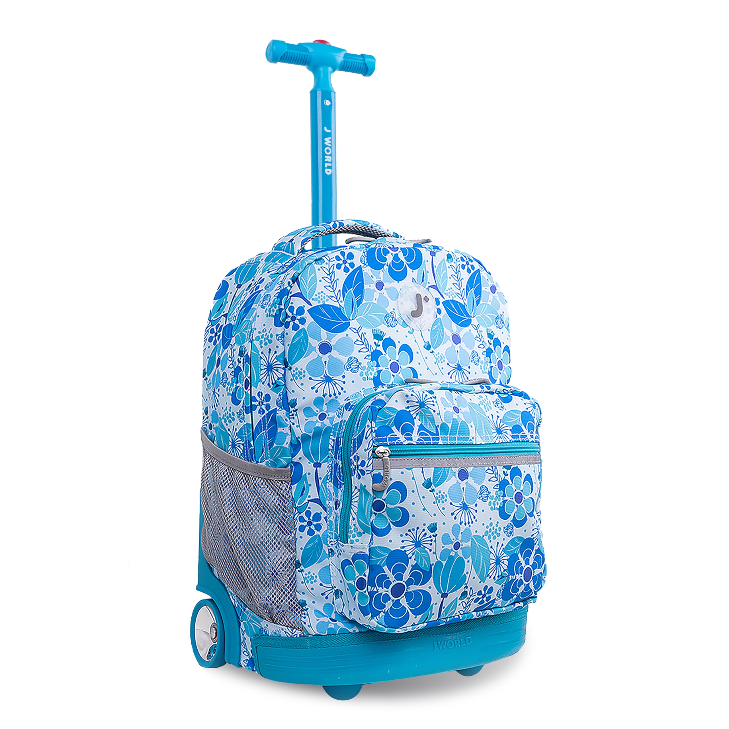 J World Sunrise Kids Rolling Backpack with Wheels for Girls Boys, Roller Bookbag for School, 18 x 13 x 9 Inches, Blue Vine