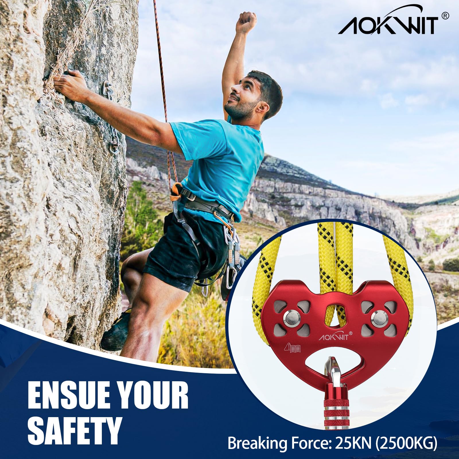 Zipline Pulley 25KN Aluminum Alloy Climbing Zip Line Pulley Stainless Steel Climbling Pulleys for Cable & Rope Rescue Climbing Hauling Backyard Zipline Outdoor Activities