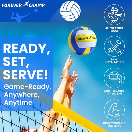 Forever Champ Volleyball Net - Regulation 32x3 Ft Size with 8.5-Inch PU Volleyball & Carrying Bag | Portable Outdoor Set