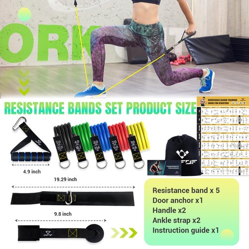 Resistance Bands Set with Yellow Handles, Exercise/Workout/Fitness Bands with Door Anchor, Legs Ankle Straps for Resistance Training，Physical Therapy，Home Gym Workout