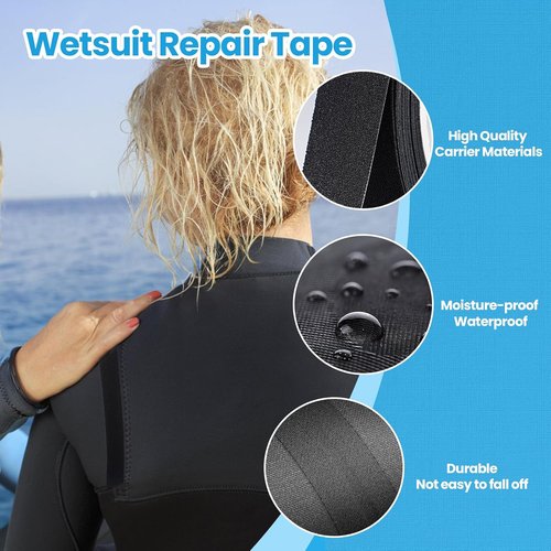 LLPT Wetsuit Repair Tape - Iron-On Seam Sealing Patch for Neoprene | Waterproof 1.6” x 16.5 Ft - Black