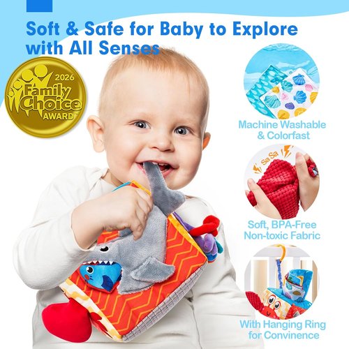 Hahaland Baby Tissue Box Toy - Montessori Sensory Toy for 6-12 Months with Textured Tails & Crinkle Tissues