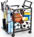 Skiennix Sports Equipment Garage Organizer - Upgraded Ball Storage Rack with Wheels | Black