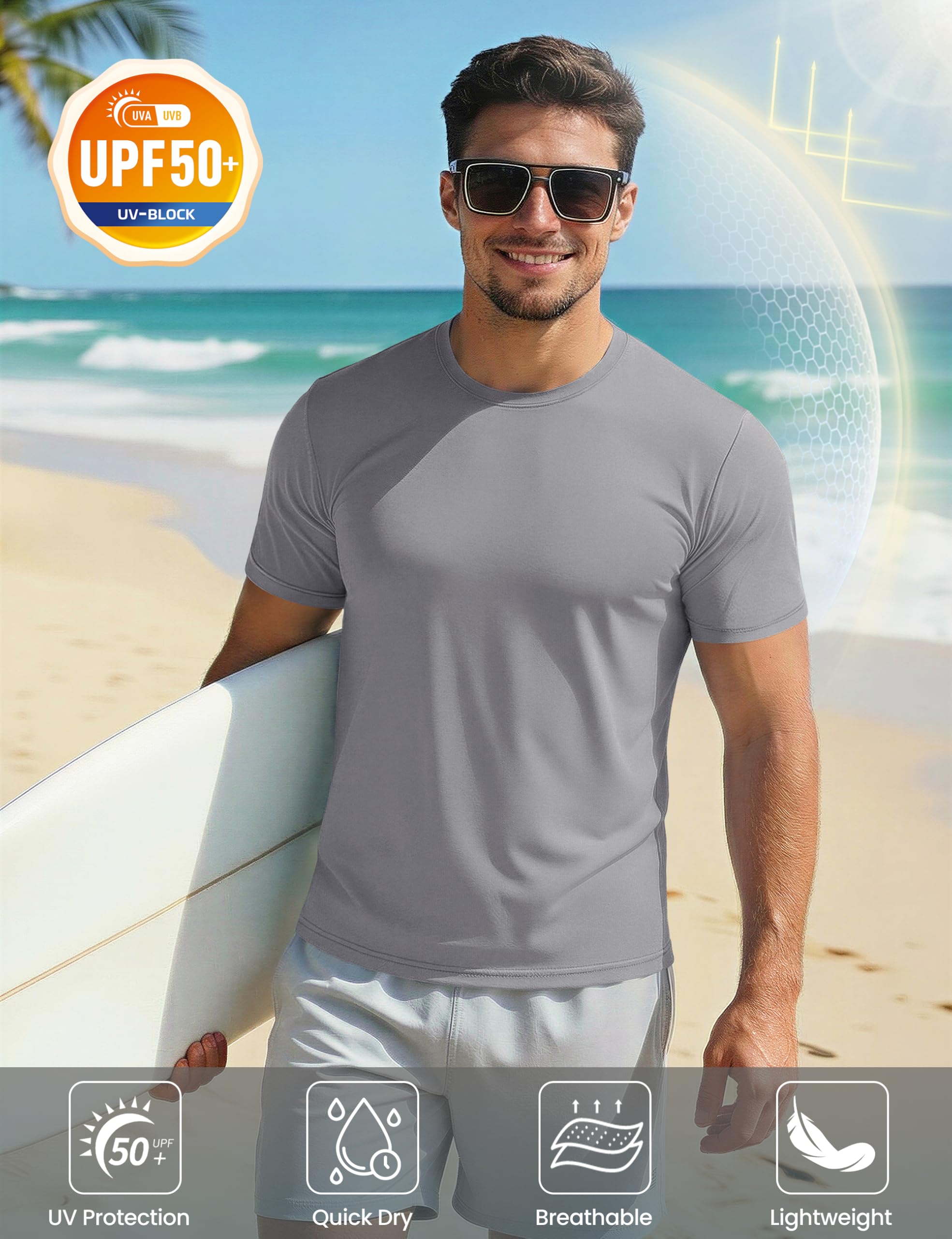 MAGCOMSEN Mens T-Shirts 2 Pack Short Sleeve Crew Neck Quick Dry Breathable Undershirts UPF 50+ UV Summer Work Hiking Active Sport Shirts Black & Light Grey