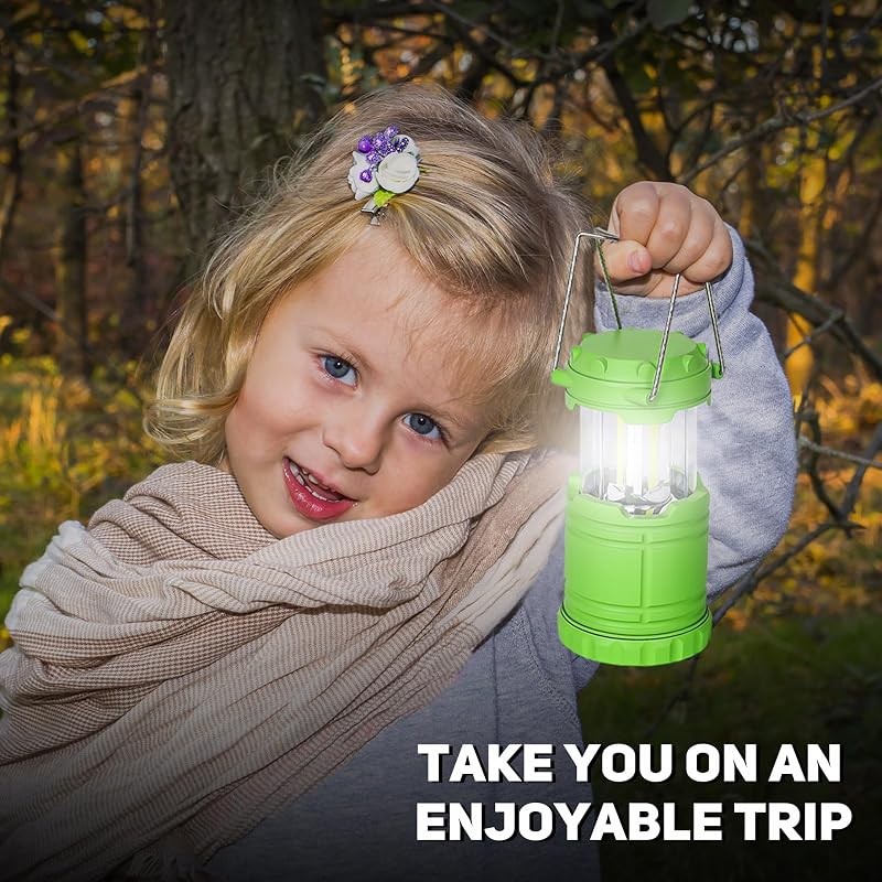 4-Pack Mini LED Green Camping Lanterns - 250 Lumen, 360° COB Light, ABS Portable & Collapsible (Variation: 4)
