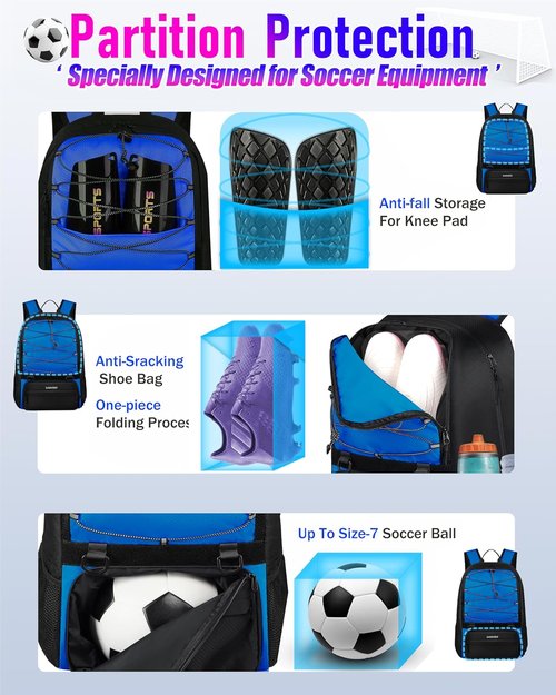 Lointet Youth Soccer Bag - Versatile Sports Backpack with Ball Compartment | Black