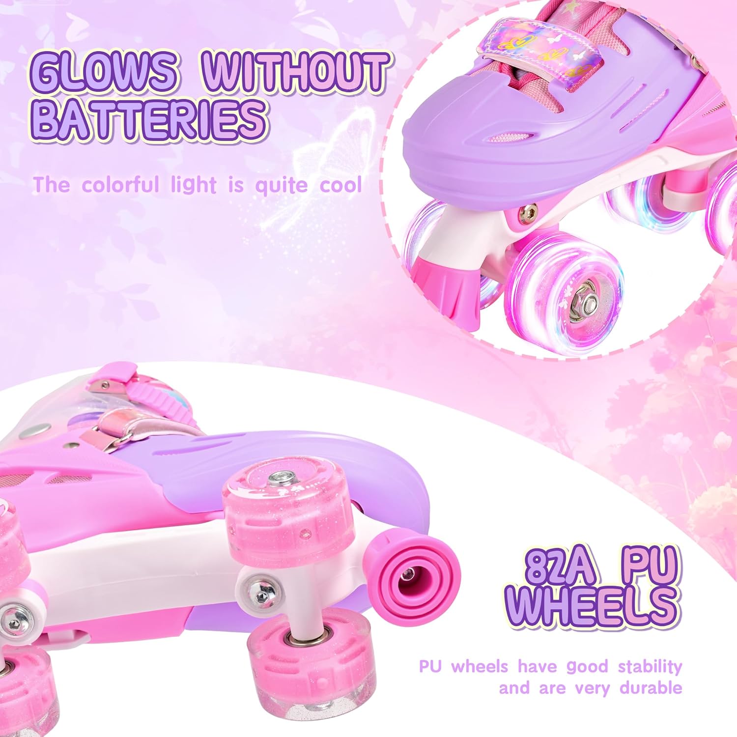 2PM SPORTS Roller Skates - Adjustable Light-Up Wheels for Kids Age 4-12 | Sizes 10C-6