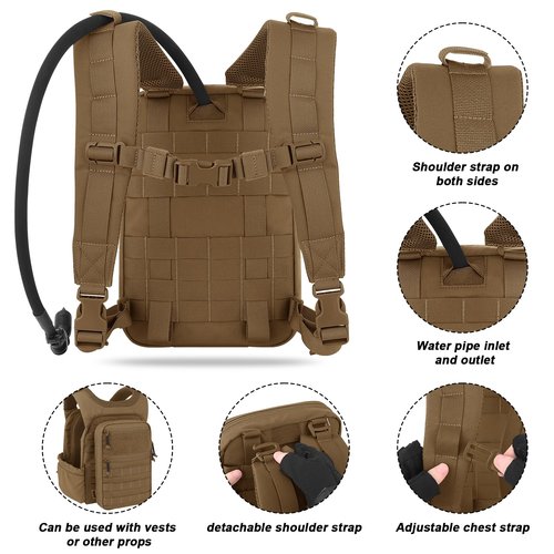 PETAC GEAR Tactical Molle Hydration Pack for 1.5L - Lightweight Water Reservoir Bag for Molle Vest Backpack, for Hiking, Hunting（CB）