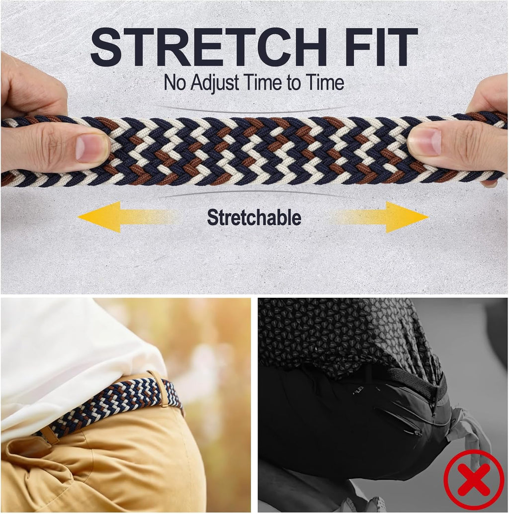 XZQTIVE Braided Stretch Belt - Multicolored Woven Golf Belt for Men & Women | Elastic Jean Belt