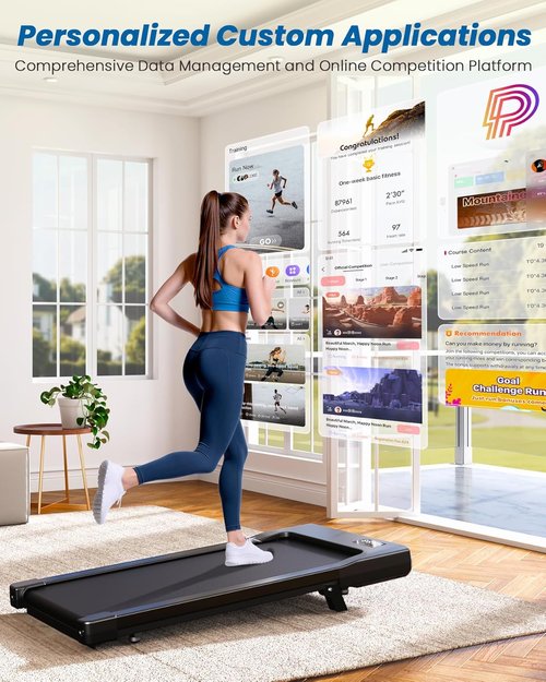 DeerRun Under Desk Treadmill - 6% Manual Incline, 0.6-3.8 MPH, 300 lb Capacity | App & Remote Control for Home Office