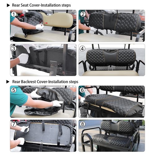 Roykaw Golf Cart Seat Covers Kit for Aftermarket Rear Seat, for Common Seat Cushion, Marine Grade Vinyl Material/More Soft and Comfortable, Breathable & Easy to Clean