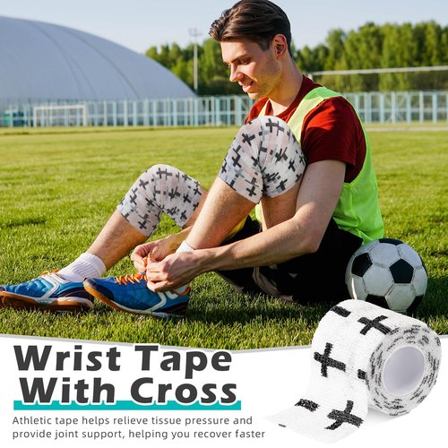 TrelaCo 2 Pcs Cross Tape Christian Athletic Tape 2IN X 15FT Elastic Wrist Wrap for Baseball Soccer Football Gymnastic Non Woven Jesus Self Adhesive Bandage Sport Bandage Wrap for Wrist, Feet (White)