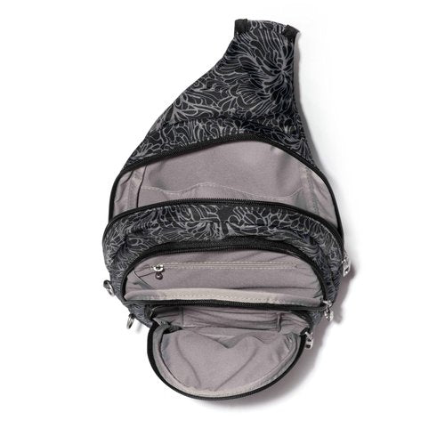 Baggallini Securtex® Anti-Theft Multi Zip Sling - Lightweight 8.6"x15.2" Travel Bag with Locking Zippers & RFID Protection