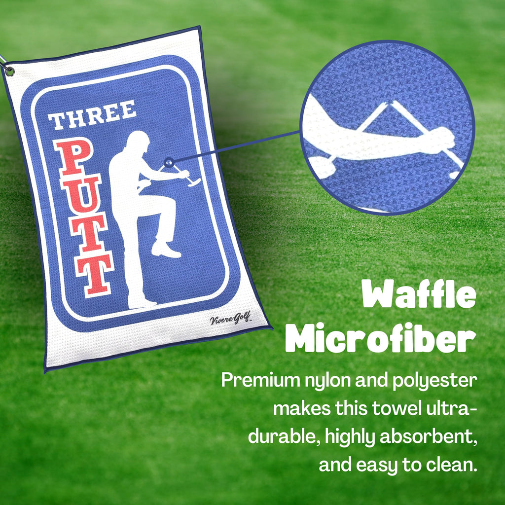 Three Putt Funny Golf Towel for Golf Bag | Golf Towels for Men, Golf Accessories for Men | Microfiber Fabric, Designs On Front & Back, Clip Included (16x24in)