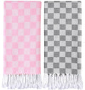2 Packs Checkered Plaid Yoga Gym Turkish Towel for Spa Bath Beach Blanket Quick Dry Lightweight Absorbent Gym Gear Essentials Running Accessories Excise Must Haves Workout Stuff Walking Gadgets
