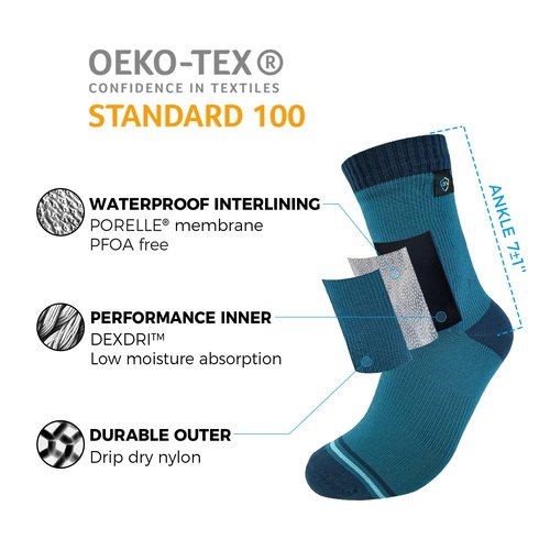DexShell Waterproof Everyday Socks for Men & Women – Breathable Quarter Crew Socks for Walking, Commuting & All-Weather Comfort – SNB Blue, X Large