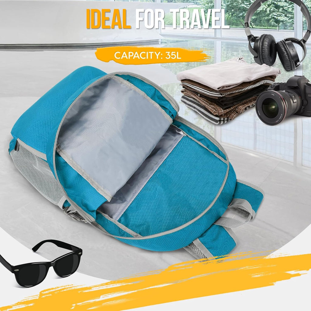 ZOMAKE Lightweight Packable Backpack - 35L Water-Resistant Folding Hiking Bag | Compact Travel Day Pack (Light Blue)