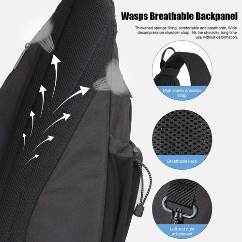 Mixi Sling Bag | Unisex One Shoulder Backpack with USB Port - Versatile Casual Daypack, 19 Inch, Black
