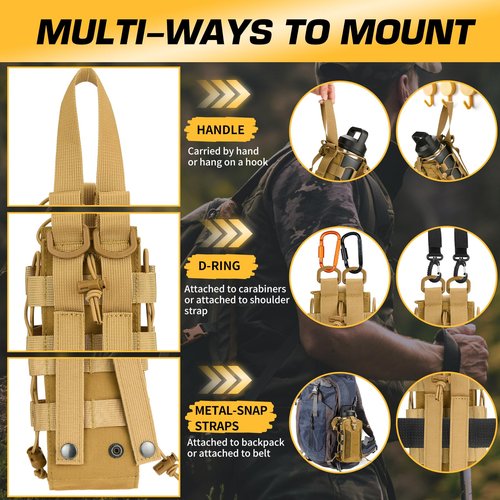 Molle Water Bottle Holder, Water Bottle Pouch Attachment for Backpack, Adjustable Multi-Purpose Tactical Bag for 16 24 32 40 64 oz Adapted to Vest Belt Brown