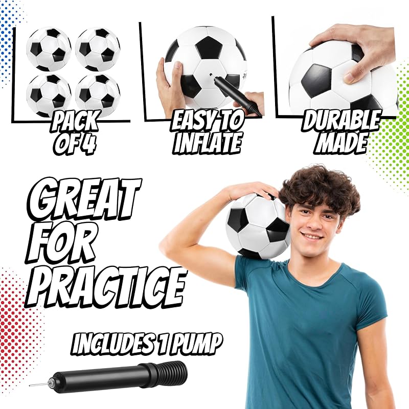 PlayBolt Official Size 5 Soccer Ball – 32-Panel PVC, Includes Pump, 4-Pack Variant: Classic 4-Pack+Size 5