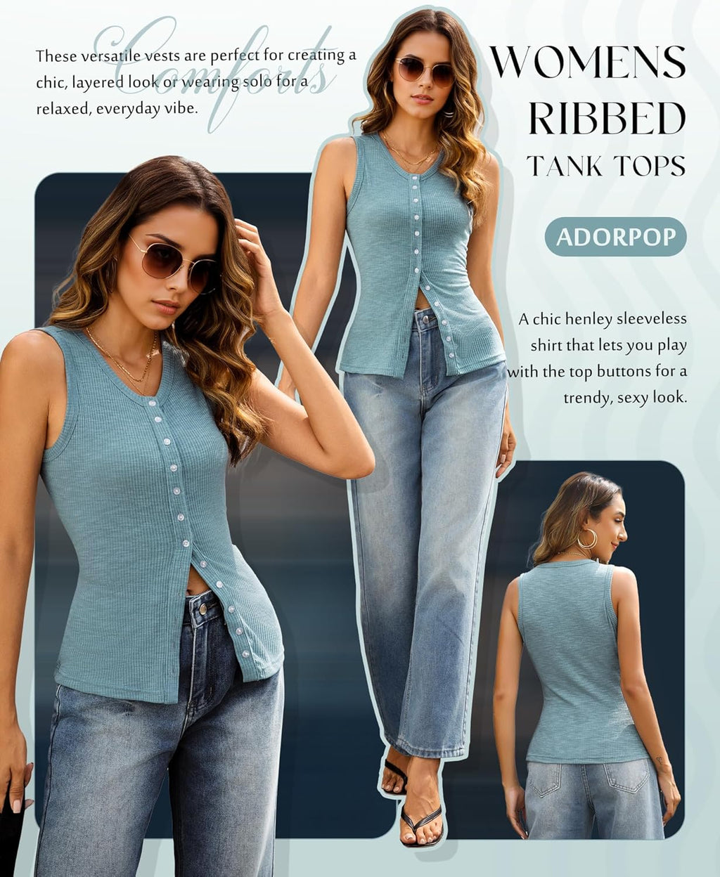 Skiennix Ribbed Tank Top for Women - Sleeveless Crew Neck Blouse | Slim Fit Casual Summer Top