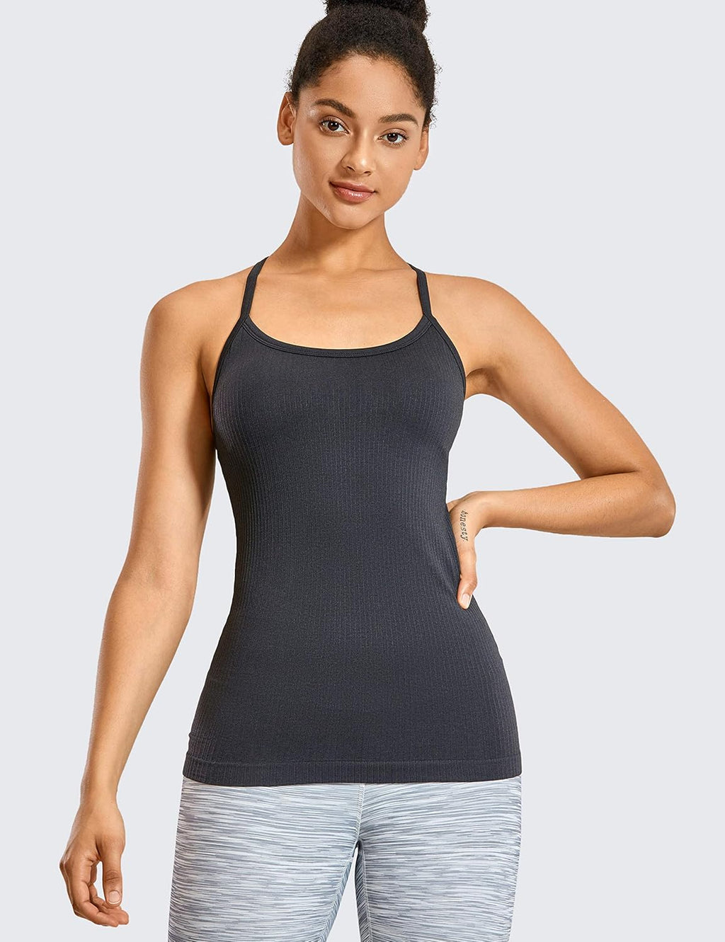 CRZ YOGA Seamless Workout Tank Top - Racerback Athletic Camisole with Built-In Bra | Comfortable Fit