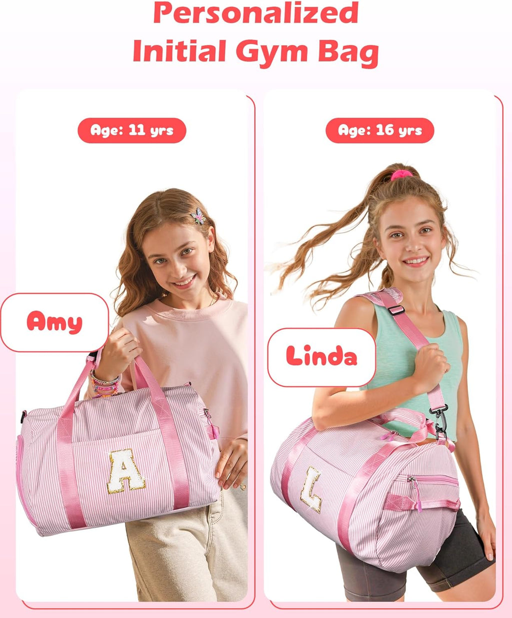 Skiennix Girls Travel Duffle Bag - Personalized Overnight Bag with Shoe Compartment & Makeup Pouch | Letter N
