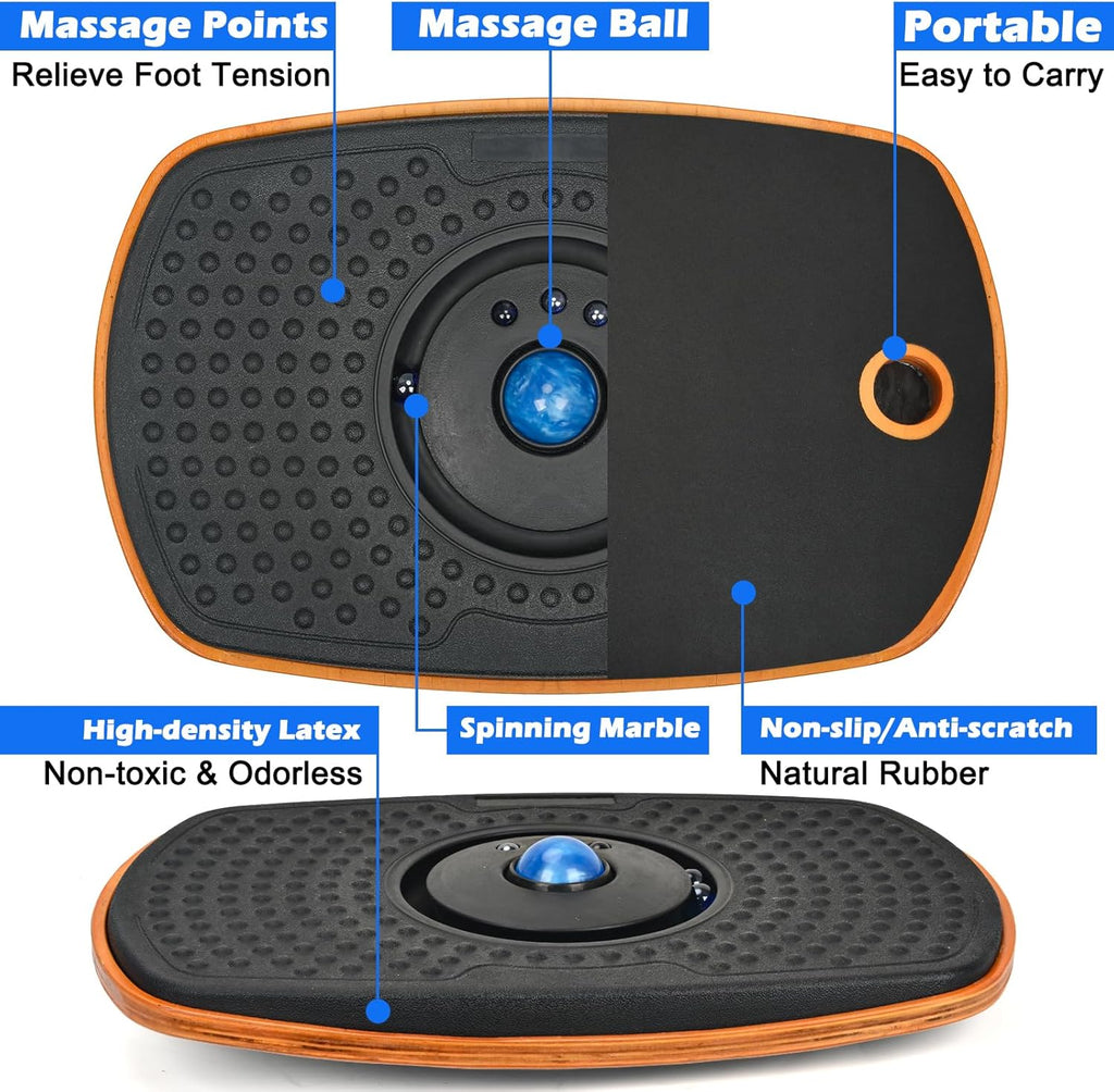 Skiennix Standing Desk Anti-Fatigue Mat - 360° Rotating Wooden Wobble Board for Home & Office