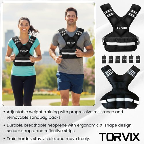 Torvix - Weighted Vest Adjustable 6-15 lbs for Men Women - Running Walking Training Vest with Reflective Strips & Pocket - Weight Vest for Workout Exercise Fitness Gym