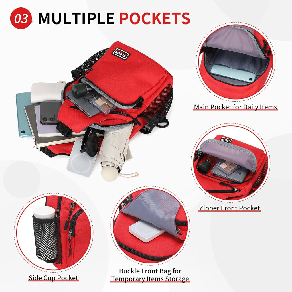 Skiennix Convertible Sling Bag - Lightweight Crossbody Backpack for 7.9" Tablet | Casual Travel & Hiking (Red)