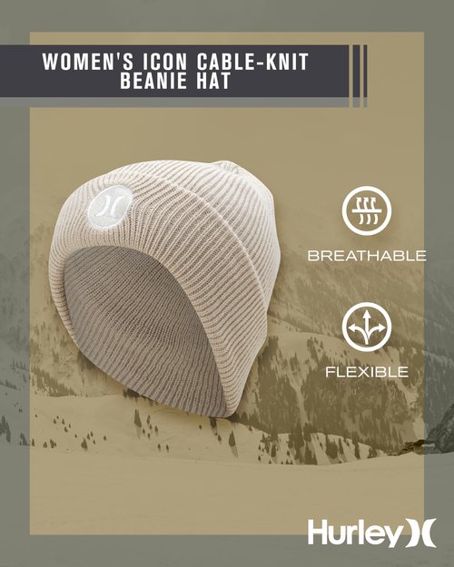 Hurley Beanie for Men Women - Classic Cable Knitted Skull Cap, Lightweight Winter Hat for Men and Women, Size One Size, Oatmeal