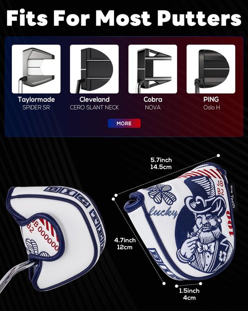 Big Teeth Putter Cover, Mallet Putter Cover Magnetic Heel Shafted Mallet Putter Golf Head Cover Hundred Dollars for Golf Clubs Most Brand