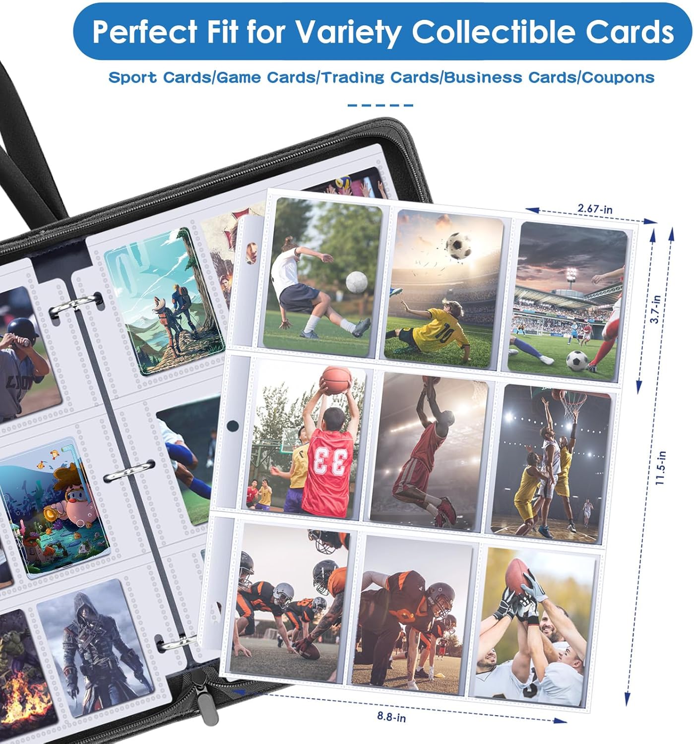 Skiennix 900 Pockets Card Binder - Durable Trading Card Holder Album for Sports & Game Cards (Black)