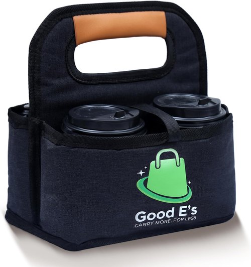 Good E’s Reusable Coffee Cup Carrier - Insulated Tote Bag for 4 Cups | Waterproof & Portable (16oz to 24oz)