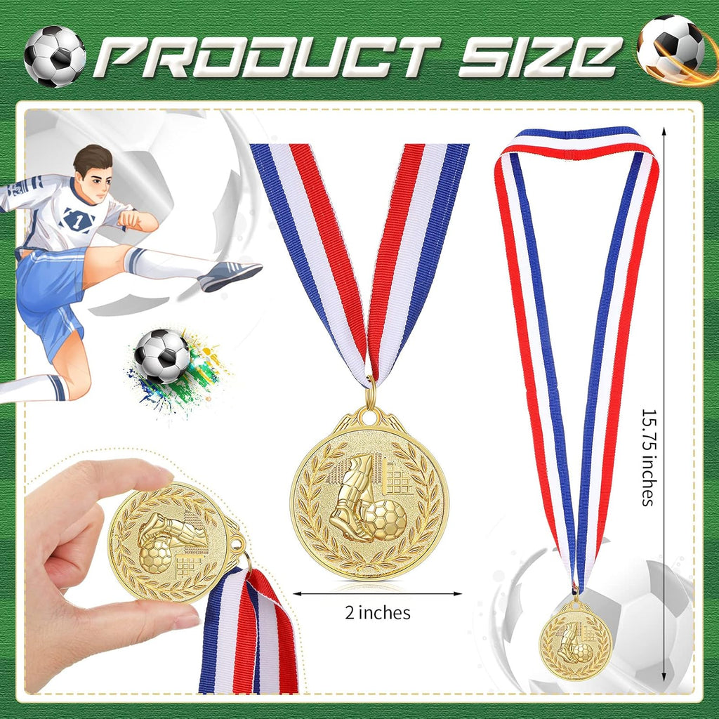Yinkin 24-Piece Soccer Gold Award Medals Set - Metal Trophies with Red, White & Blue Ribbons for Team Competitions