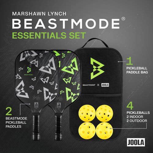 JOOLA Beastmode Pickleball Paddles Set of Two with Reinforced Fiberglass Surface and Honeycomb Polypropylene Core - Includes 2 Pickleball Rackets, 4 Pickleball Balls, and Carry Bag with Strap