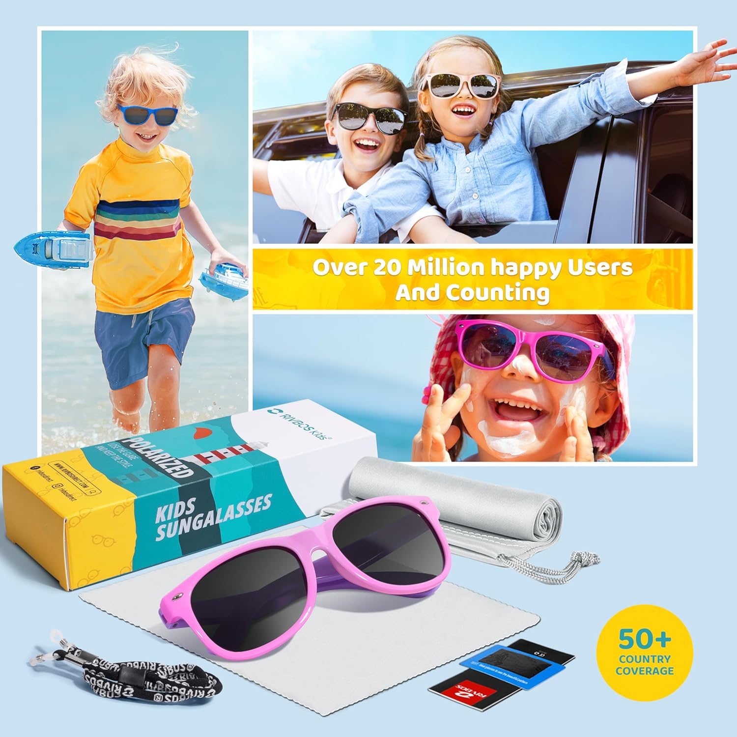 RIVBOS Kids Sunglasses - Polarized UV Protection with Flexible Rubber Frame | Shades for Boys & Girls RBK004