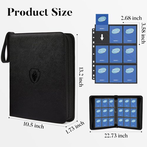 Fabmaker 9 Pocket Card Binder - Premium PU Cover Holds 756 Cards | Portable Black Album for Trading & Sports Cards