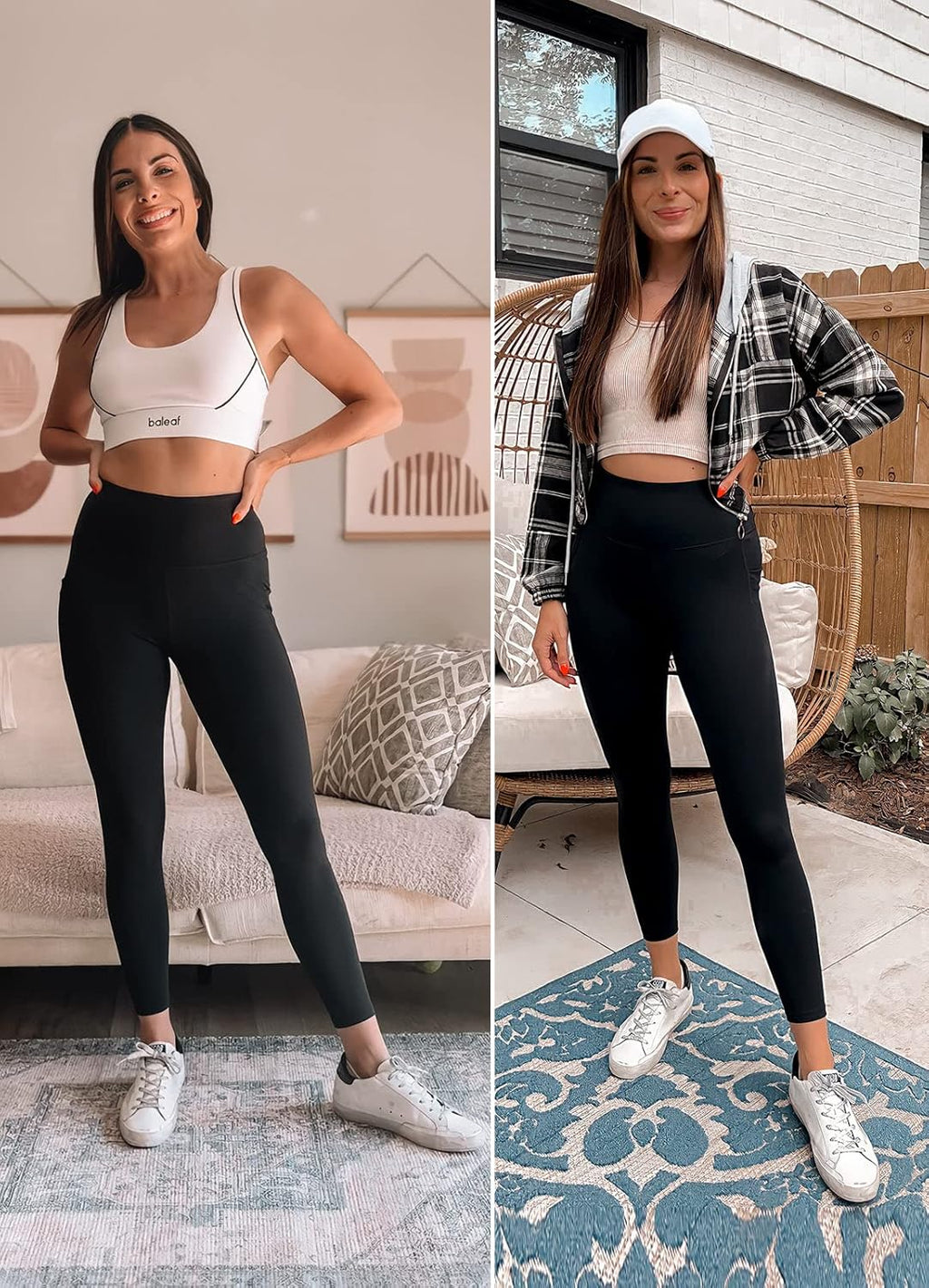 Baleaf Women's High-Waisted Leggings - Ultra Soft Tummy Control with Pockets | Black 7/8 Athletic Yoga Pants
