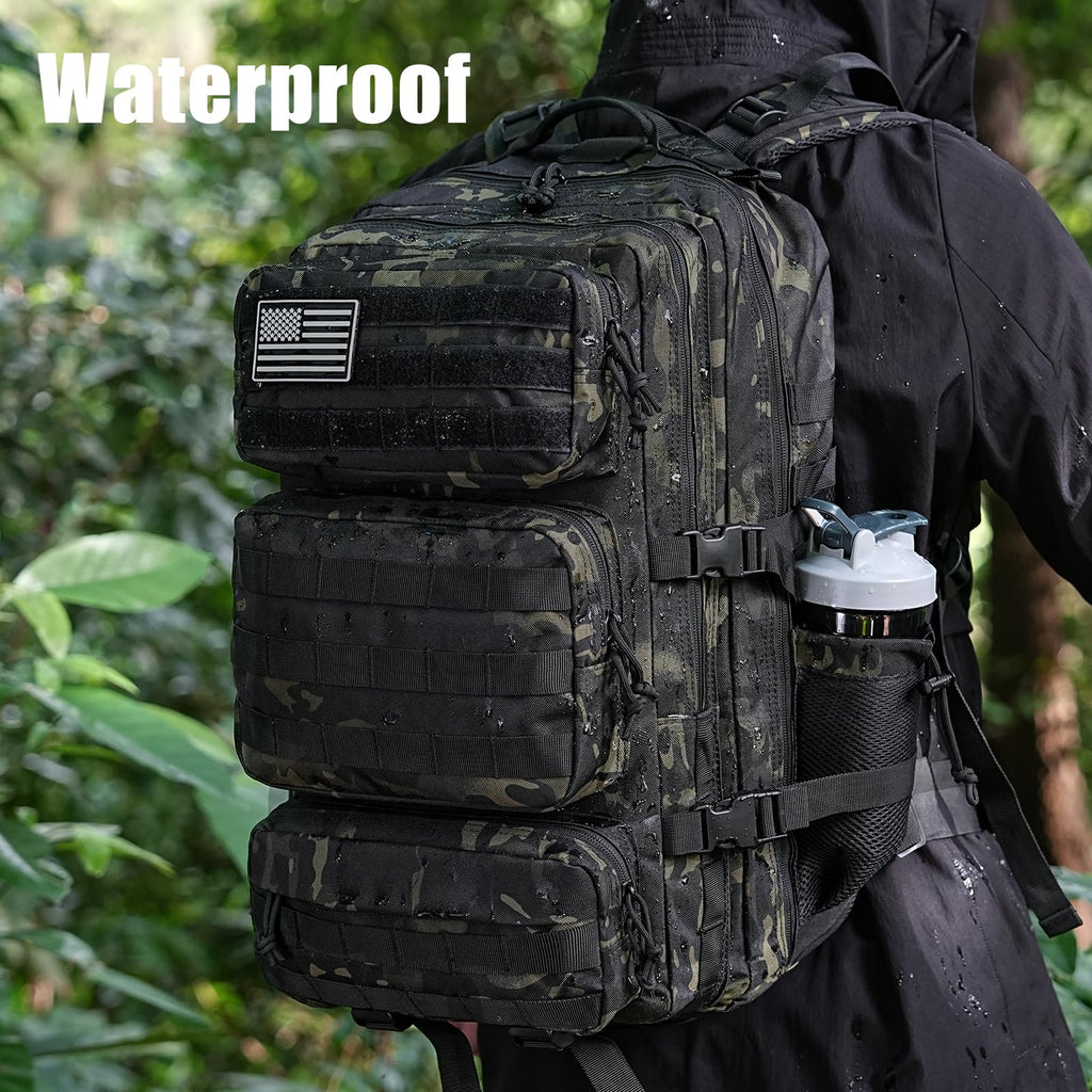 kookoomia Military Tactical Backpack 50L Large Day Backpack for Men Molle Army 3 Days Assault Pack Bug Out Bag Water Resistant and Heavy Duty Hiking Treeking Rucksack - Black Camo