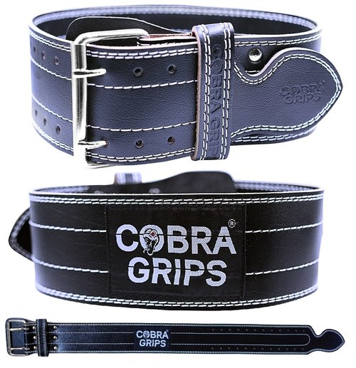 Weight Power Lifting Belt 4” Wide Cobra Grips Premium Genuine Leather Belt for Men & Women Adjustable Weightlifting Back Support (Black, X-Small 23"-31")