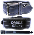 Weight Power Lifting Belt 4” Wide Cobra Grips Premium Genuine Leather Belt for Men & Women Adjustable Weightlifting Back Support (Black, Small 27"-35")