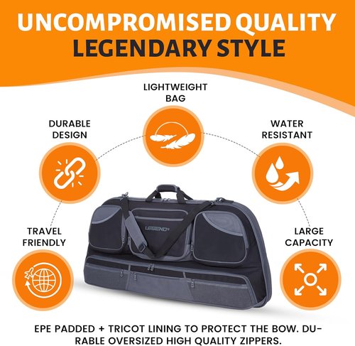 Legend Numa Premium Compound Bow Case - Durable Soft Archery Case with Foam Padding & Cam Protector - Black/Gray
