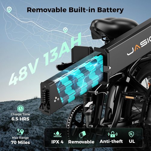 Jasion X-Hunter Foldable Electric Bike - 1400W Motor, 30MPH, 70+ Miles Range, 20'' Fat Tires | Black & Grey