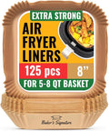 Baker's Signature Air Fryer Paper Liners - 125 Pcs Non-Stick & Oil Proof | 8” Square for 5-8 Qt Baskets